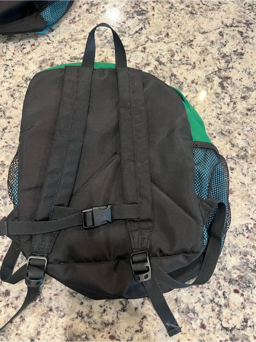 (2) Kids Colorblock Backpack in Green & Teal with Light Blue Pocket